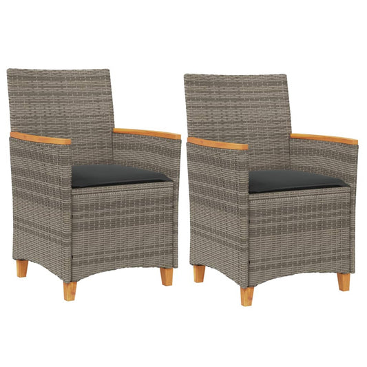 Gartenstühle mit Kissen 2 Stk. Grau Poly Rattan Massivholz