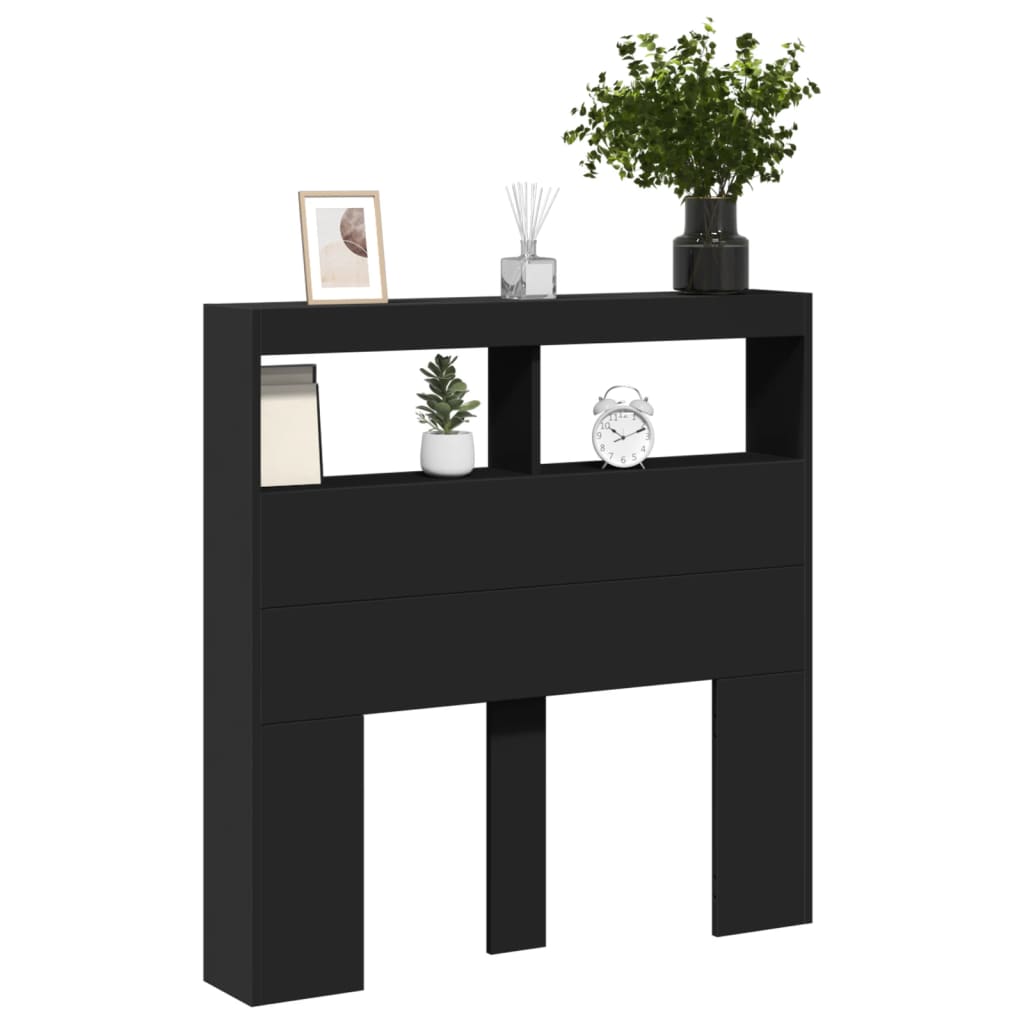 LED-Kopfteil mit Ablagen Schwarz 100x17x102 cm