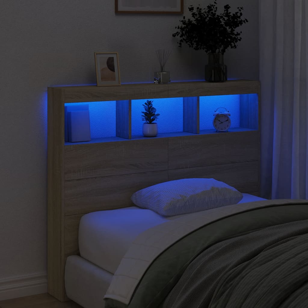 LED-Kopfteil mit Ablagen Sonoma-Eiche 120x17x102 cm