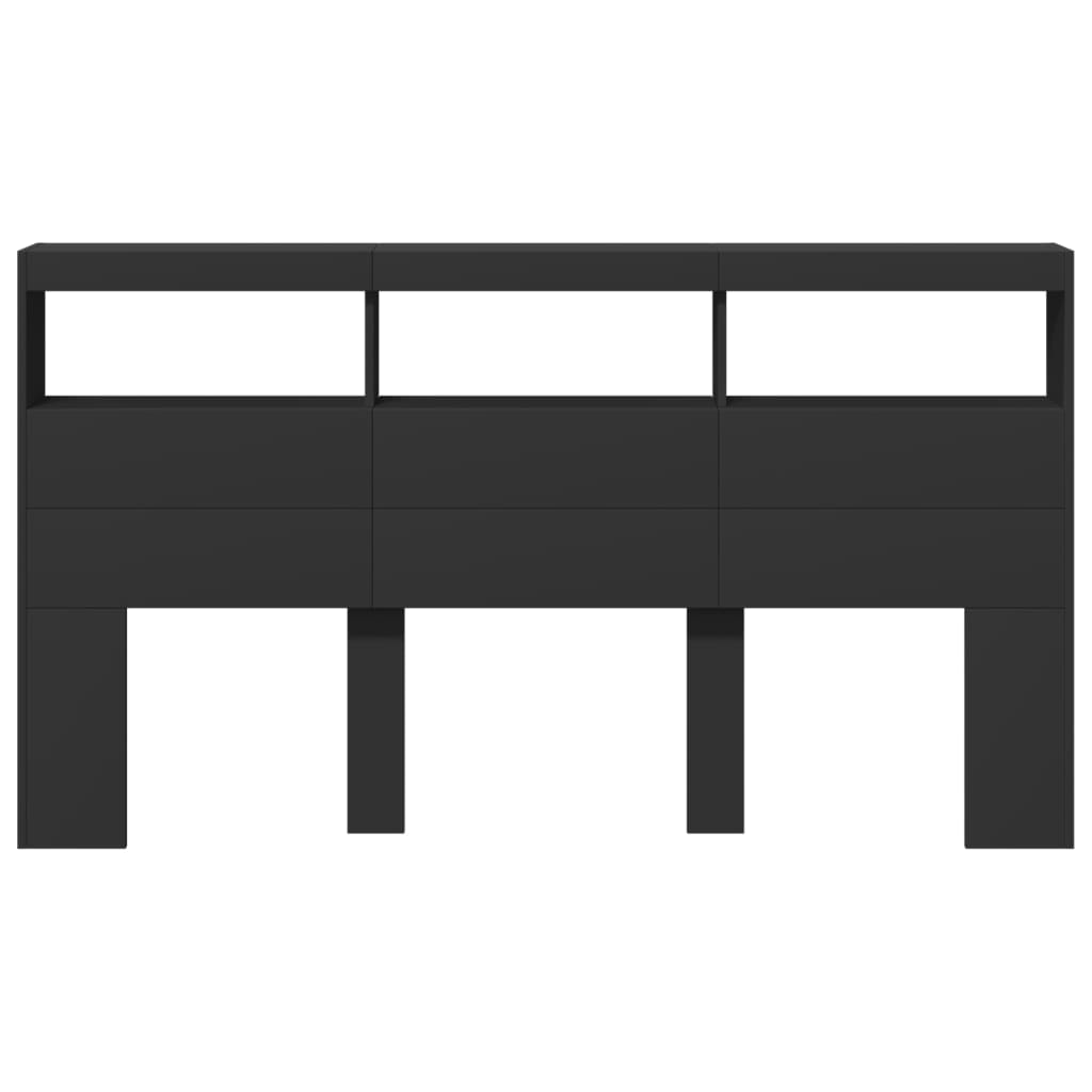 LED-Kopfteil mit Ablagen Schwarz 180x17x102 cm