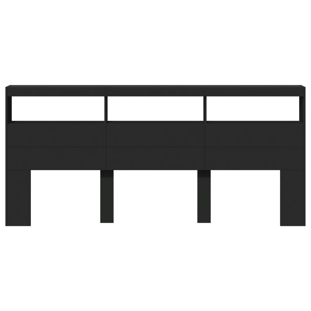 LED-Kopfteil mit Ablagen Schwarz 220x17x102 cm