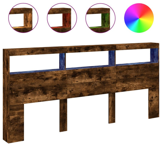 LED-Kopfteil mit Ablage Räuchereiche 220x17x102 cm