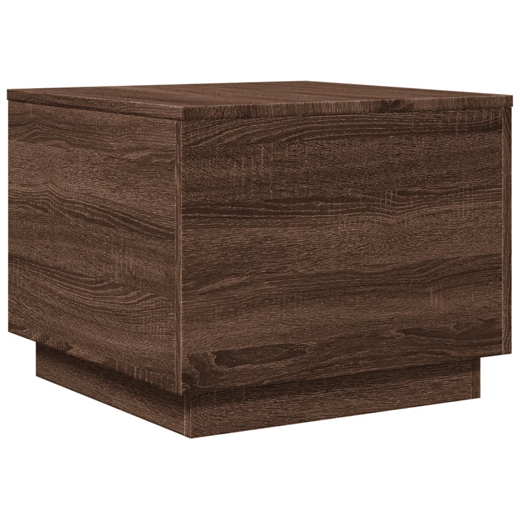 Sofabord med LED lys brun eg look 50x50x40 cm