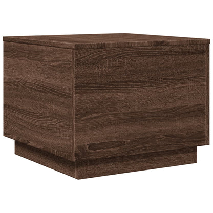 Sofabord med LED lys brun eg look 50x50x40 cm