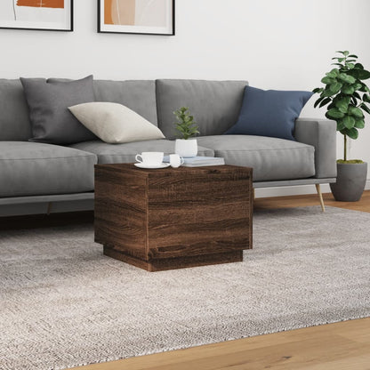 Sofabord med LED lys brun eg look 50x50x40 cm