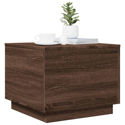 Sofabord med LED lys brun eg look 50x50x40 cm