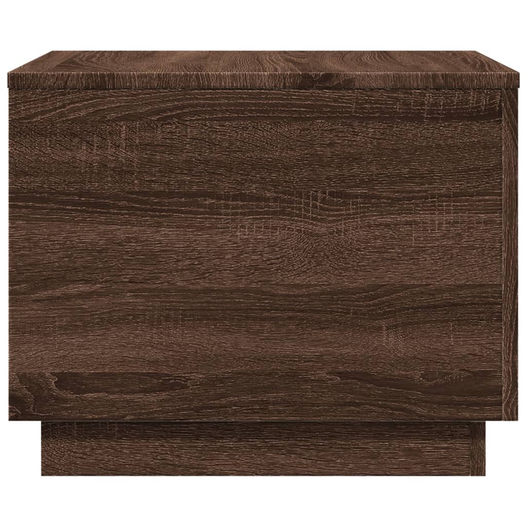 Sofabord med LED lys brun eg look 50x50x40 cm
