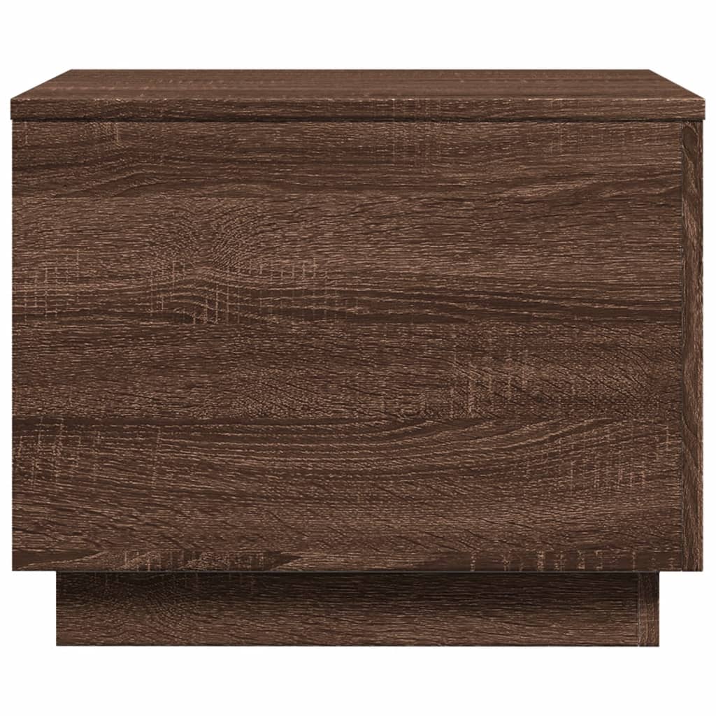 Sofabord med LED lys brun eg look 50x50x40 cm