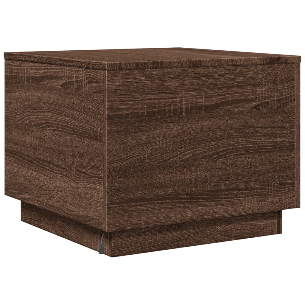 Sofabord med LED lys brun eg look 50x50x40 cm