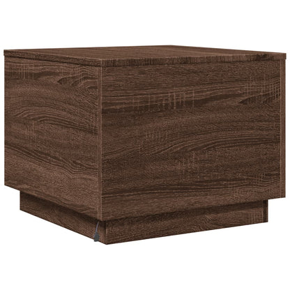 Sofabord med LED lys brun eg look 50x50x40 cm