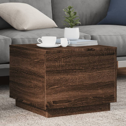Sofabord med LED lys brun eg look 50x50x40 cm