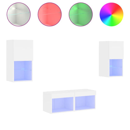 4-tlg. TV-Wohnwand mit LED-Leuchten Weiß