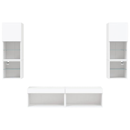6-tlg. Wohnwand mit LED-Beleuchtung Weiß Holzwerkstoff