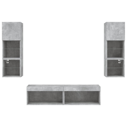 6-tlg. Wohnwand mit LED-Beleuchtung Betongrau Holzwerkstoff