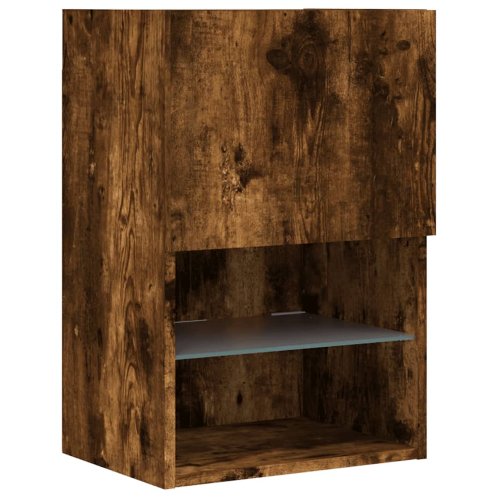 4-tlg. Wohnwand mit LED-Beleuchtung Räuchereiche Holzwerkstoff