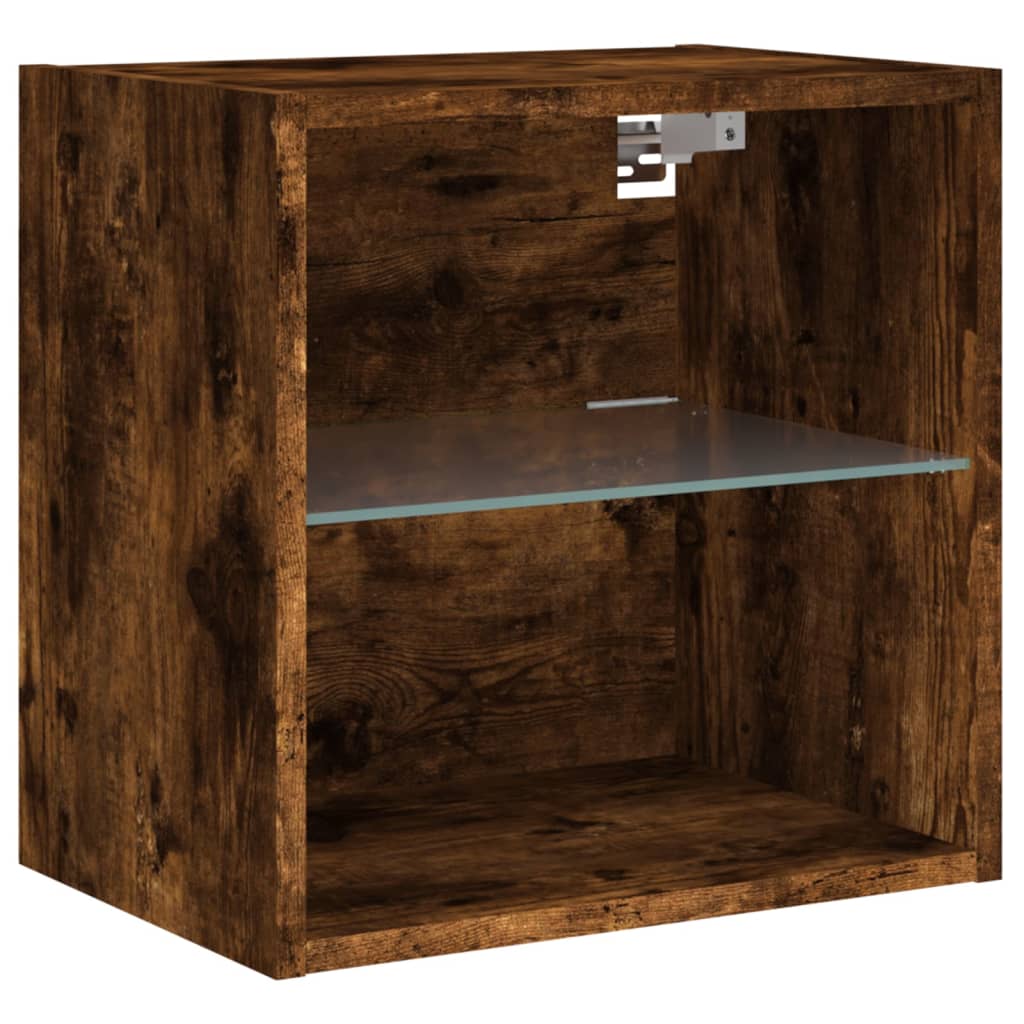 4-tlg. Wohnwand mit LED-Beleuchtung Räuchereiche Holzwerkstoff