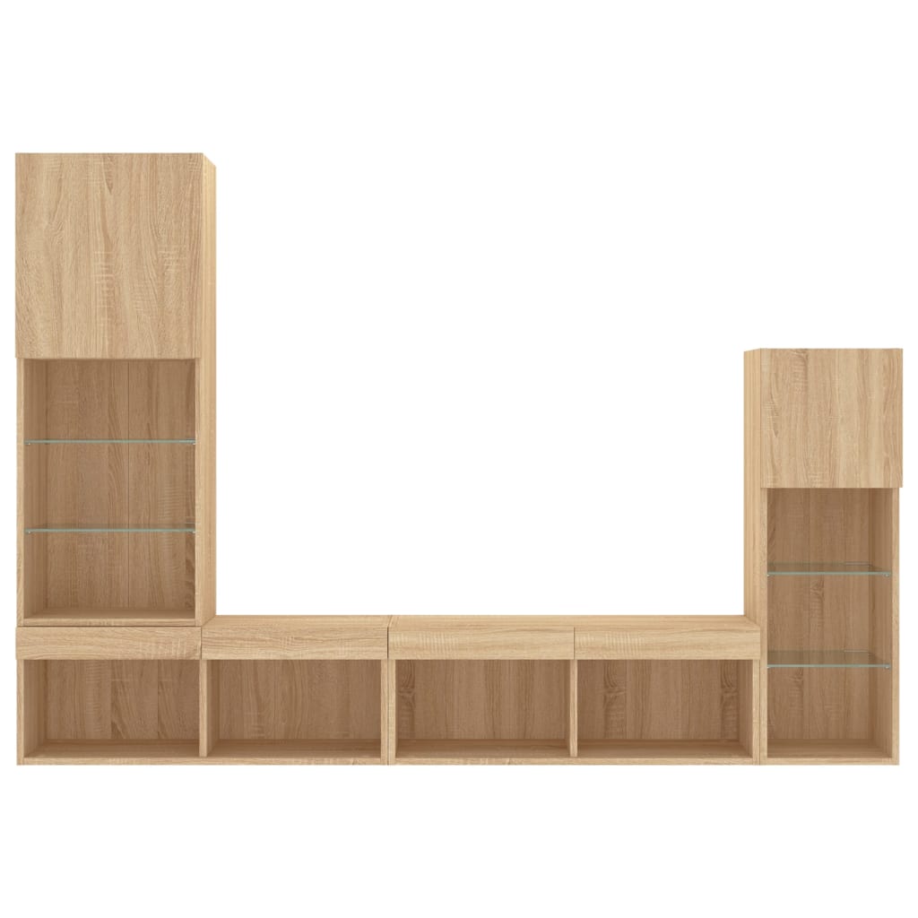 4-tlg. Wohnwand mit LED-Beleuchtung Sonoma-Eiche Holzwerkstoff