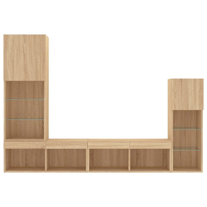 4-tlg. Wohnwand mit LED-Beleuchtung Sonoma-Eiche Holzwerkstoff