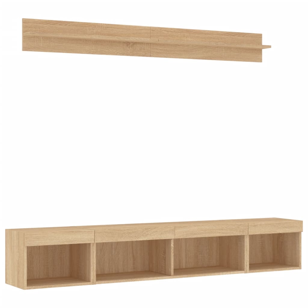 5-tlg. Wohnwand mit LED-Beleuchtung Sonoma-Eiche Holzwerkstoff