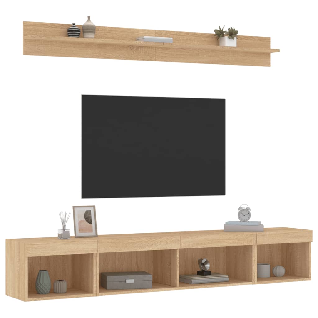5-tlg. Wohnwand mit LED-Beleuchtung Sonoma-Eiche Holzwerkstoff
