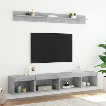 5-tlg. Wohnwand mit LED-Beleuchtung Betongrau Holzwerkstoff