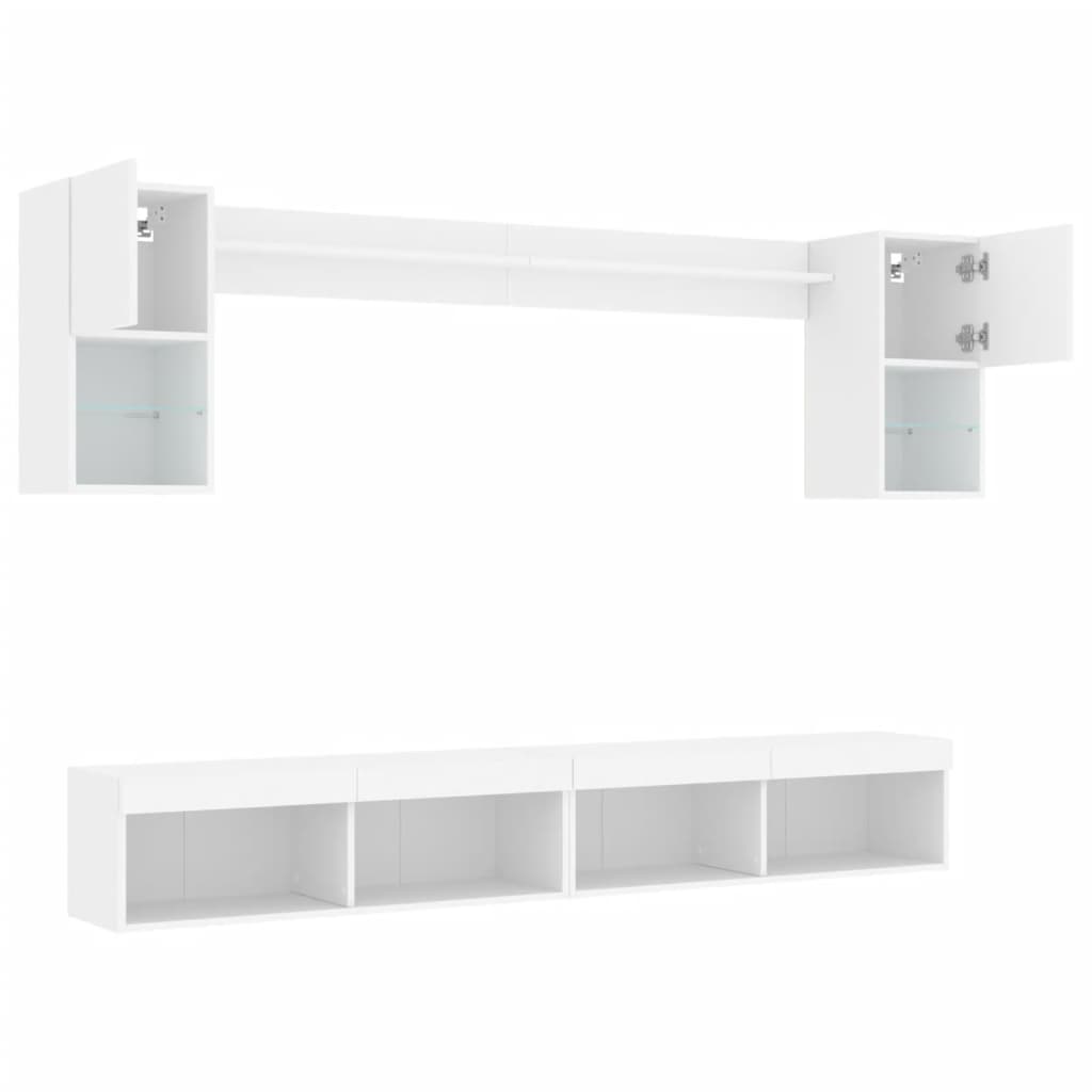 6-tlg. Wohnwand mit LED-Beleuchtung Weiß Holzwerkstoff