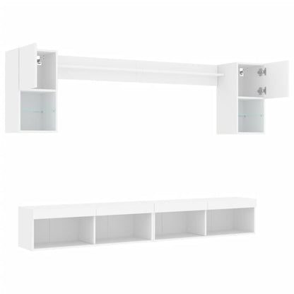 6-tlg. Wohnwand mit LED-Beleuchtung Weiß Holzwerkstoff