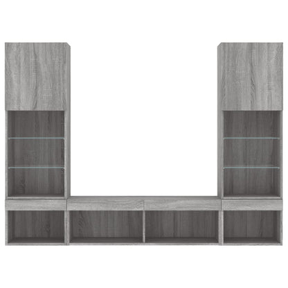 5-tlg. Wohnwand mit LED-Beleuchtung Grau Sonoma Holzwerkstoff
