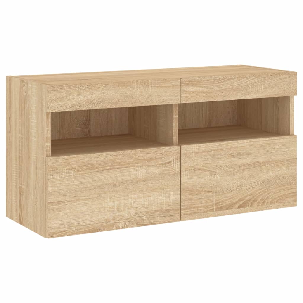 4-tlg. Wohnwand mit LED-Beleuchtung Sonoma-Eiche Holzwerkstoff