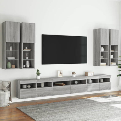 7-tlg. TV-Wohnwand mit LED-Leuchten Grau Sonoma