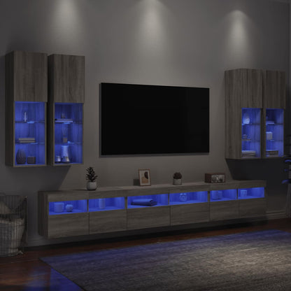 7-tlg. TV-Wohnwand mit LED-Leuchten Grau Sonoma