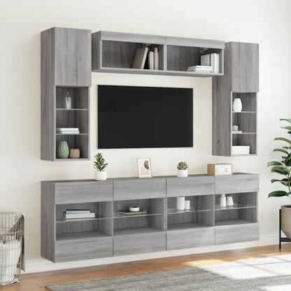 6-tlg. TV-Wohnwand mit LED-Leuchten Grau Sonoma