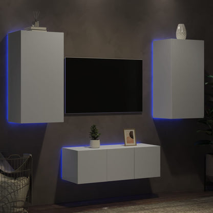4-tlg. Wohnwand mit LED-Beleuchtung Weiß Holzwerkstoff