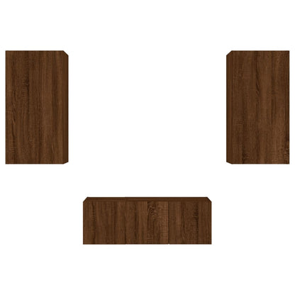 4-tlg. Wohnwand mit LED-Beleuchtung Braun Eiche Holzwerkstoff