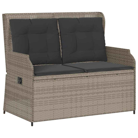 Gartenbank Verstellbar mit Kissen Hellgrau Poly Rattan