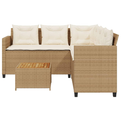 Gartensofa in L-Form mit Tisch und Kissen Beige Poly Rattan