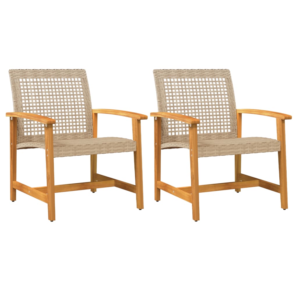 Gartenstühle 2 Stk. Beige Poly Rattan und Akazienholz