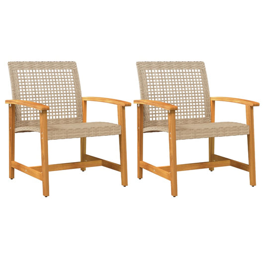 Gartenstühle 2 Stk. Beige Poly Rattan und Akazienholz