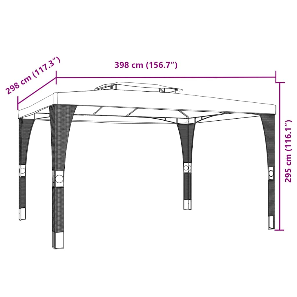Pavillon mit Doppeldach Creme 3,98x2,98 m Stahl