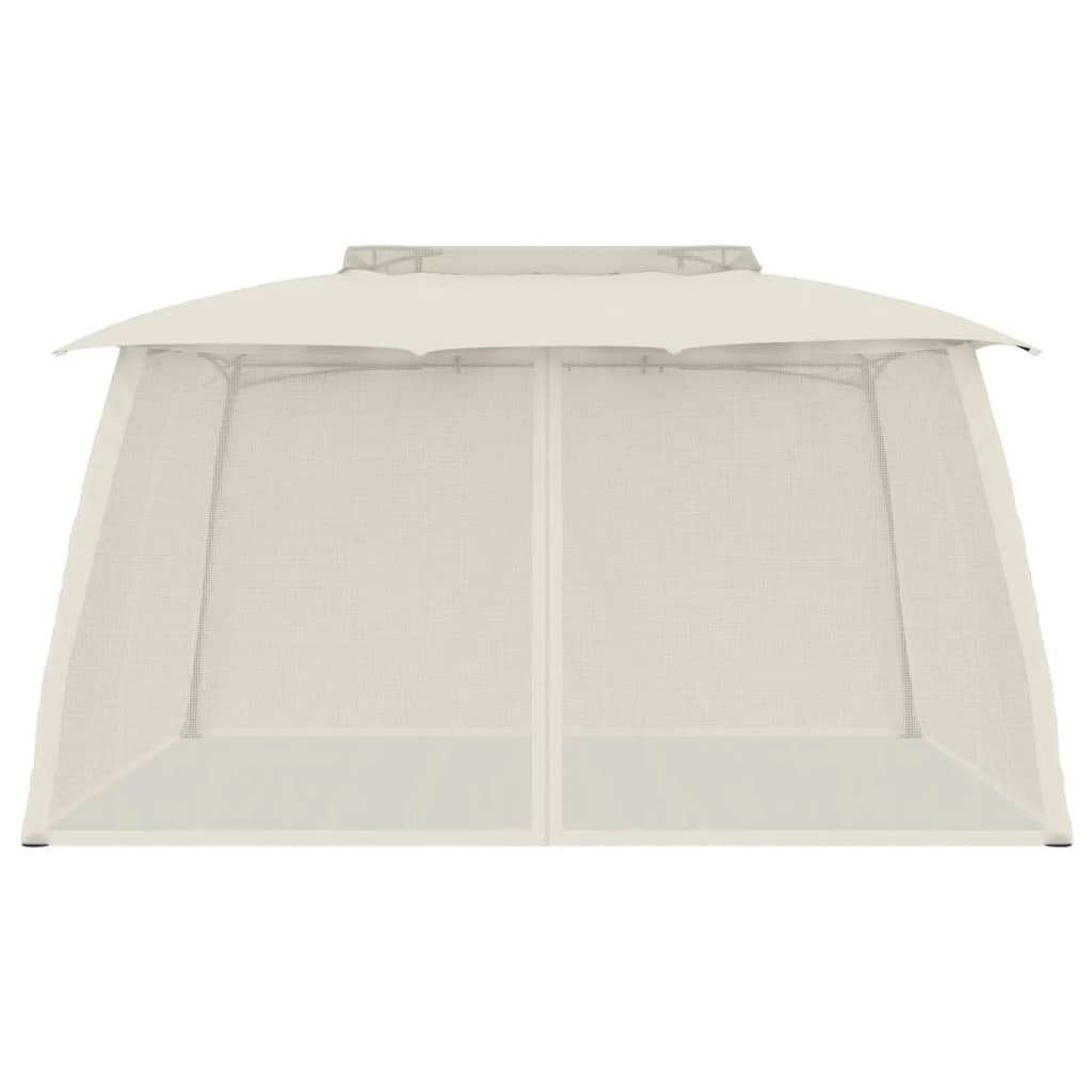 Pavillon mit Doppeldach & Netzwänden Creme 3,93x2,93 m Stahl