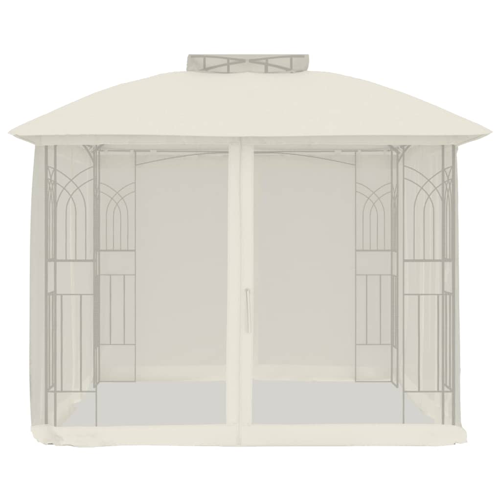 Pavillon mit Doppeldach & Netzwänden Creme 2,94x2,94 m Stahl