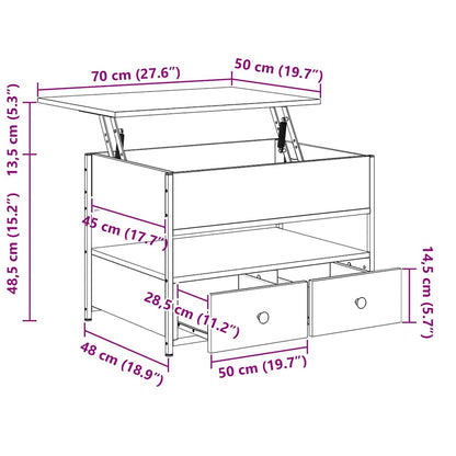 Couchtisch Grau Sonoma 70x50x50 cm Holzwerkstoff und Metall