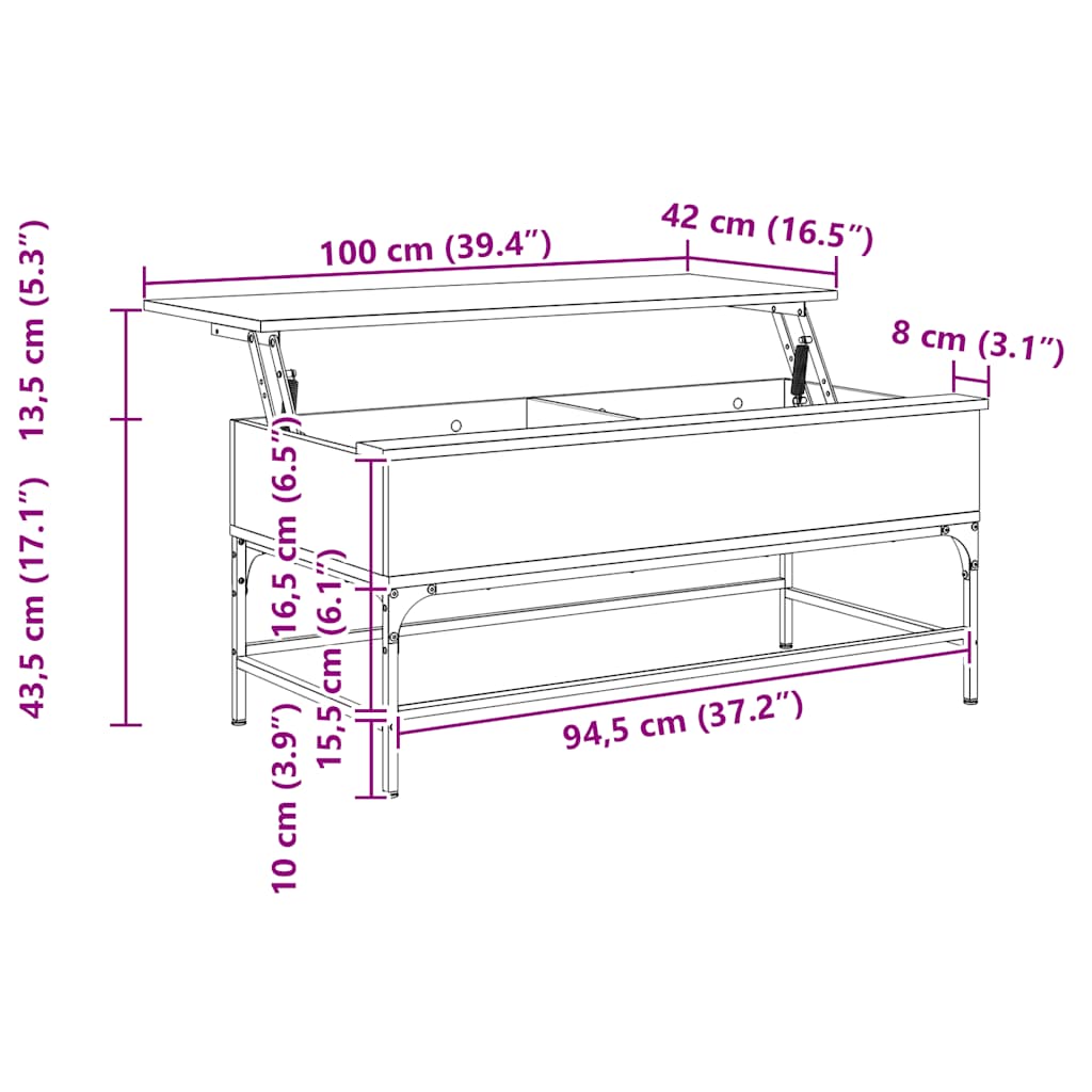 Couchtisch Räuchereiche 100x50x45 cm Holzwerkstoff und Metall