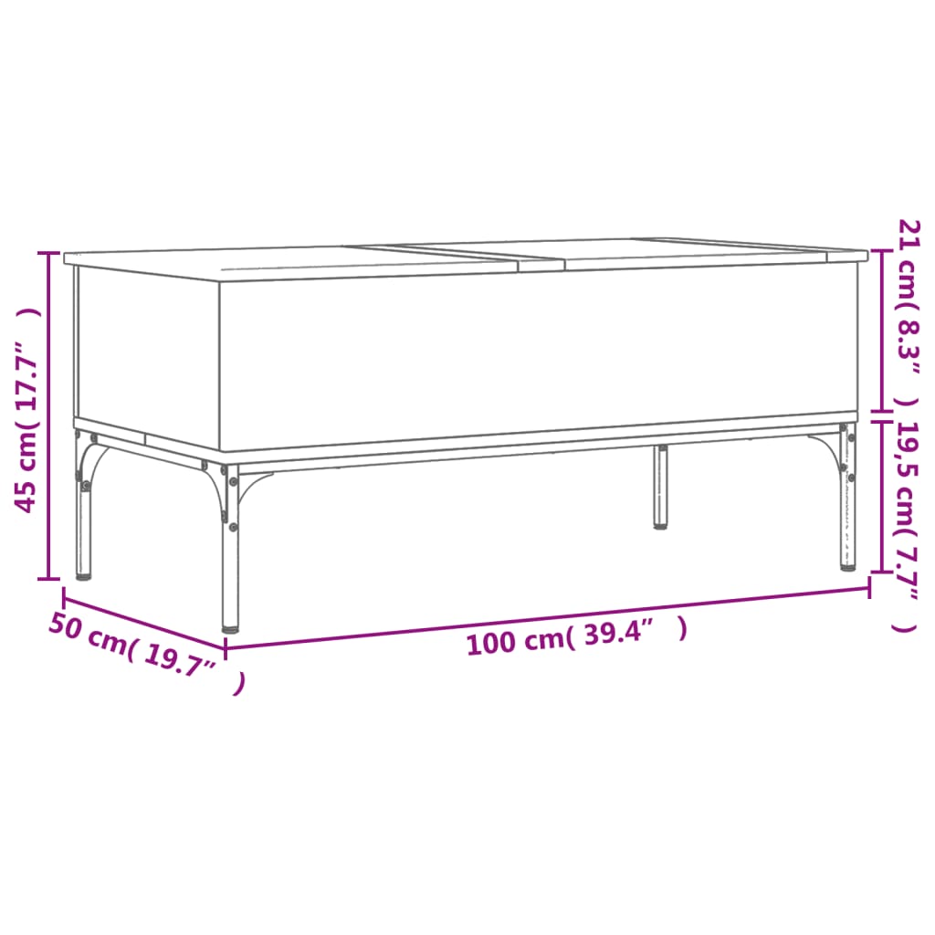 Sofabord røget eg 100x50x45 cm træmateriale og metal