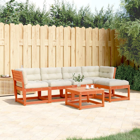 5-tlg. Garten-Sofagarnitur mit Kissen Wachsbraun Kiefernholz