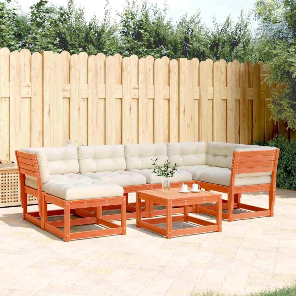6-tlg. Garten-Sofagarnitur mit Kissen Wachsbraun Kiefernholz