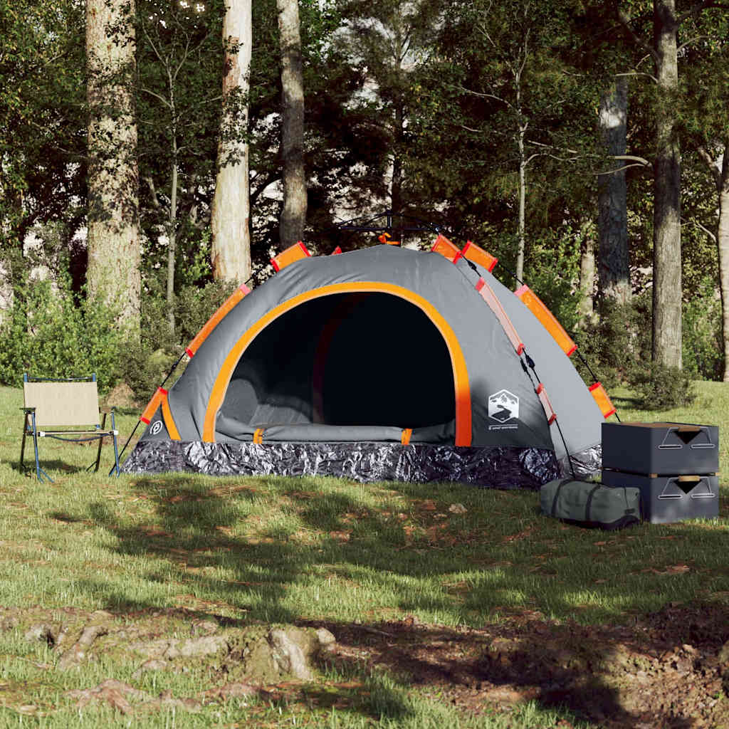 Campingzelt 4 Personen Grau und Orange Quick Release