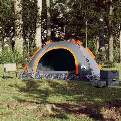 Campingzelt 4 Personen Grau und Orange Quick Release