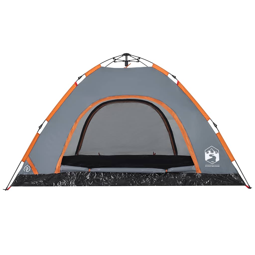 Campingzelt 4 Personen Grau und Orange Quick Release