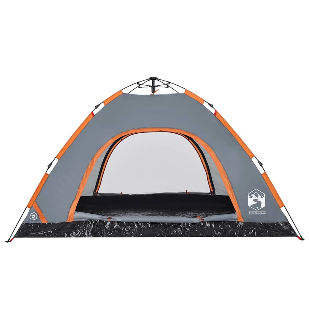 Campingzelt 4 Personen Grau und Orange Quick Release
